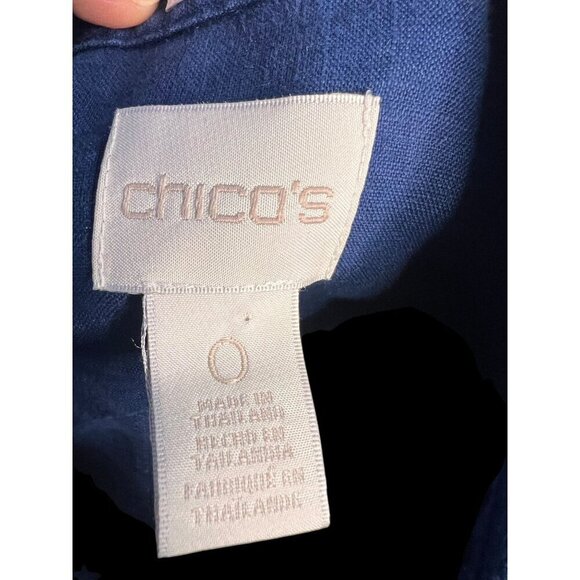 Chicos Linen Button-Up Shirt  Womens 0 Blue 3/4 Sleeve Collared career - Picture 3 of 5